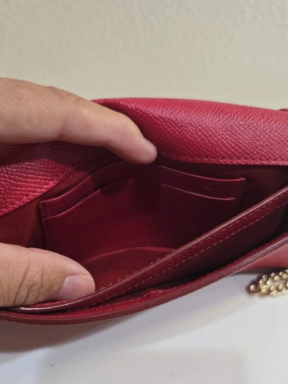 Coach Pink Crossbody Wallet with Gold Chain Strap